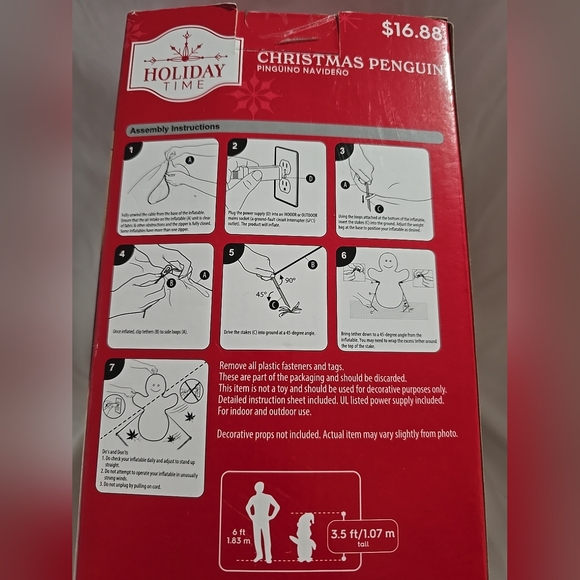 NIB Holiday Time Christmas Penguin 3.5 ft Tall Scarf Hat Airblown Inflatable - Picture 2 of 3